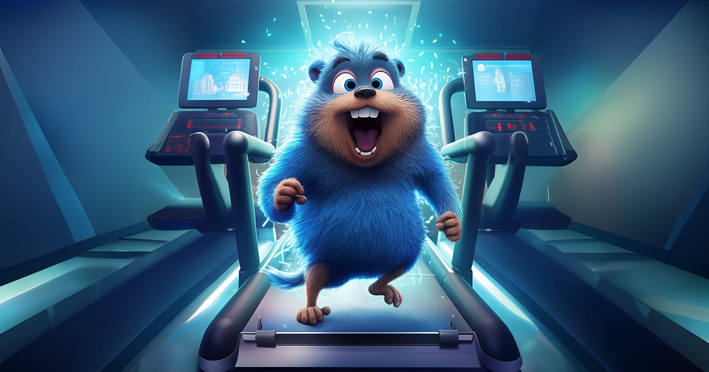 The Golang gopher on a treadmill