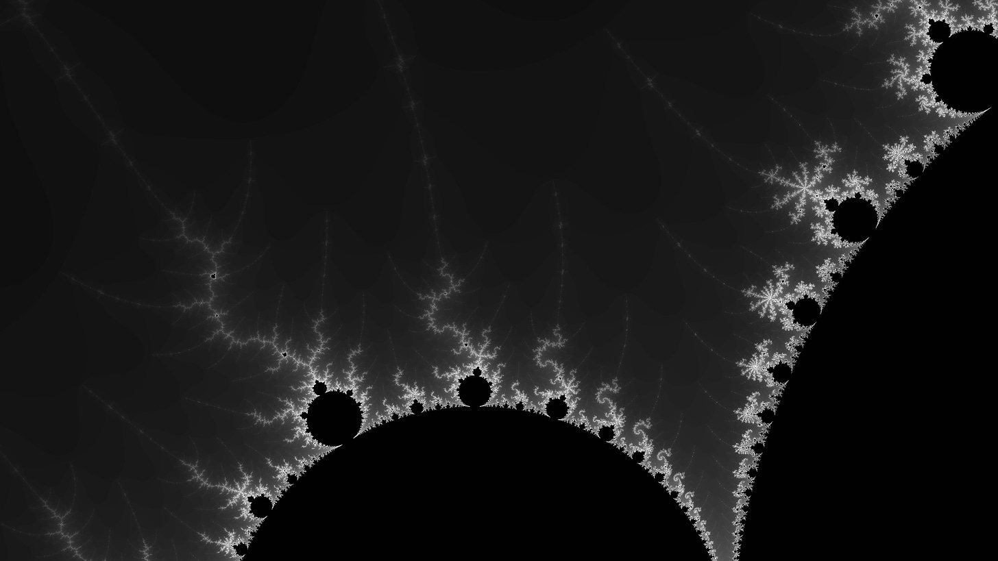 A rendering of a portion of the Mandelbrot set highlighting a complex interface with self-similar features.
