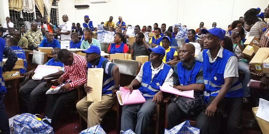 Polling officials mobilizing during Ghana’s 2016 elections.