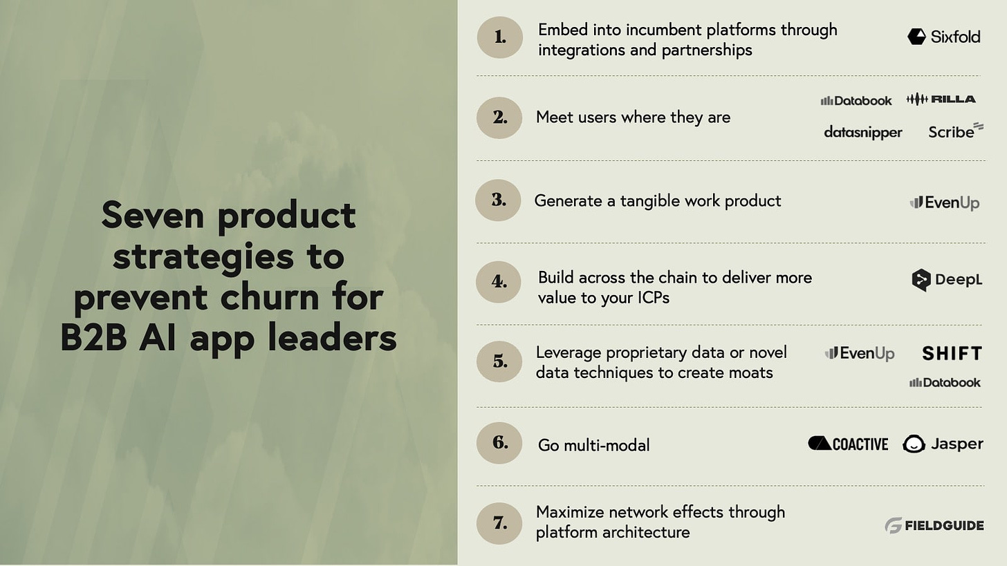 summary slide of seven product strategies for AI B2B builders