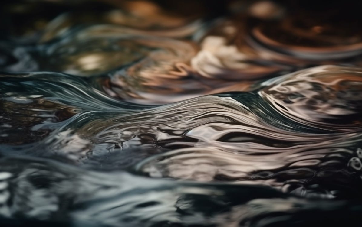 wavy ripples, in the style of organic forms, muted tones, holography , soft edges and blurred details, delicate paper cutouts, glass as material, dappled, soft atmospheric perspective, macro --ar 8:5 --v 5