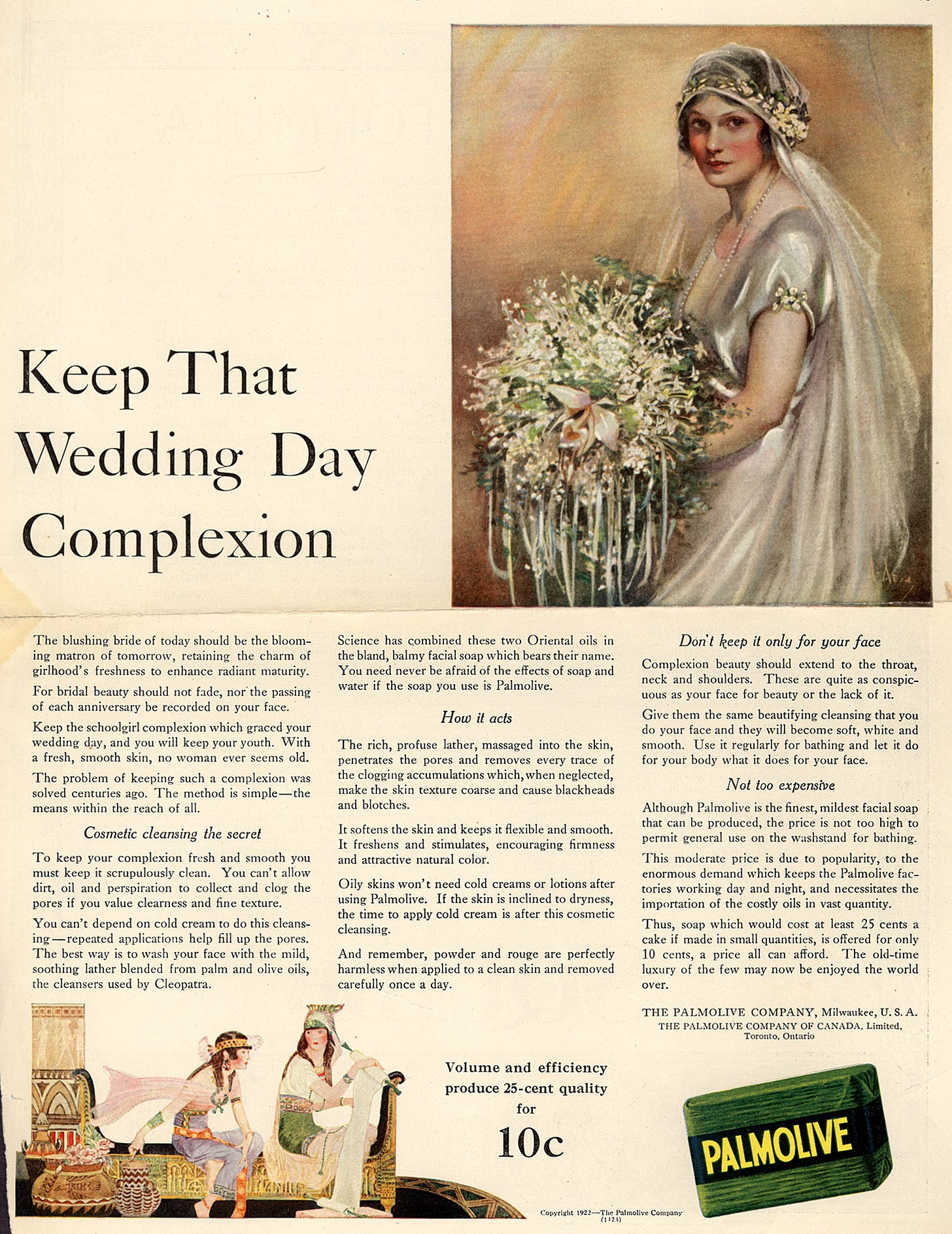 A 1922 magazine advertisement for Palmolive Soap