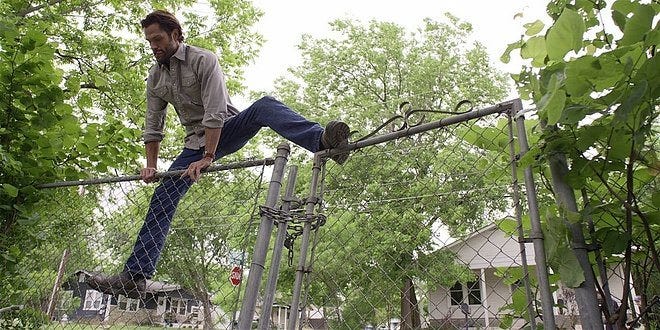 Walker Jared Padalecki opening legs wide up for fence police.