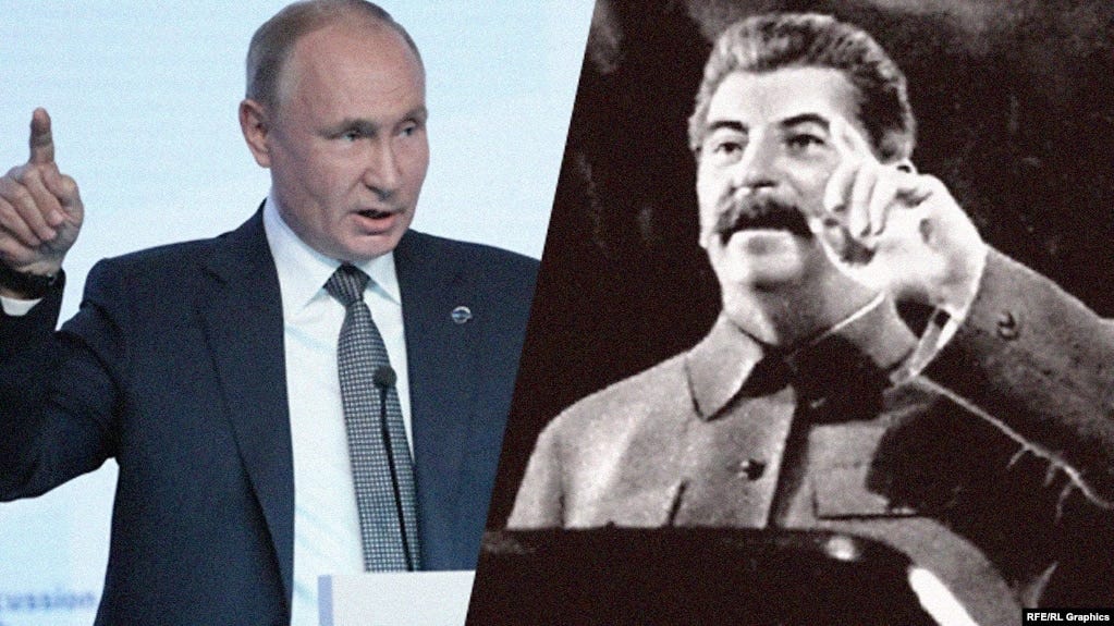 Although Soviet dictator Josef Stalin died 70 years ago, his presence seems ubiquitous in the increasingly authoritarian Russia of Vladimir Putin. (composite photo)