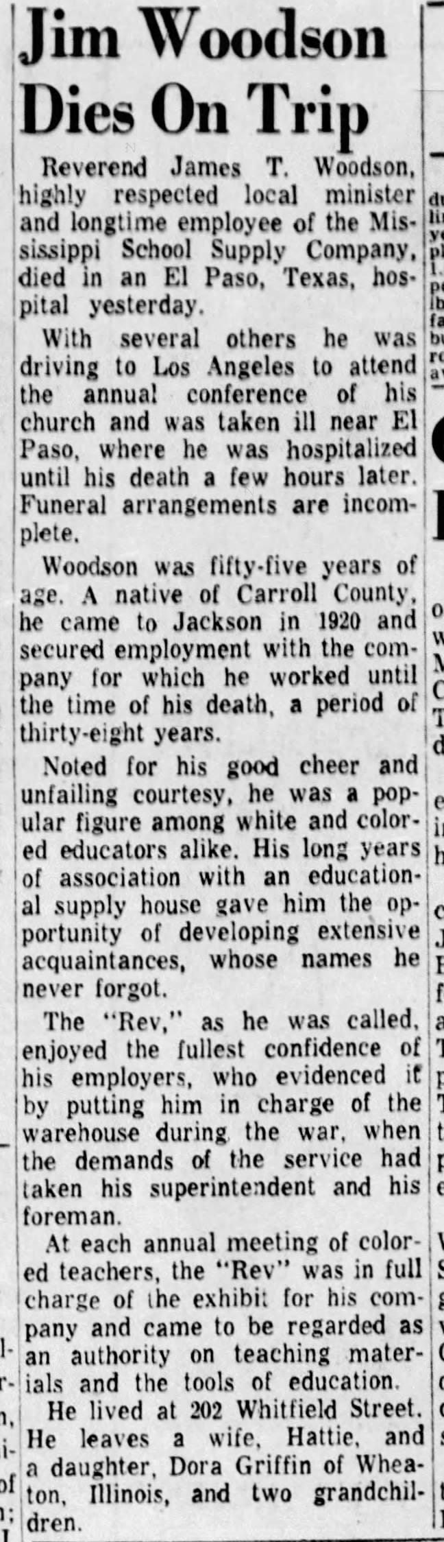 Jim Woodson Dies On Trip