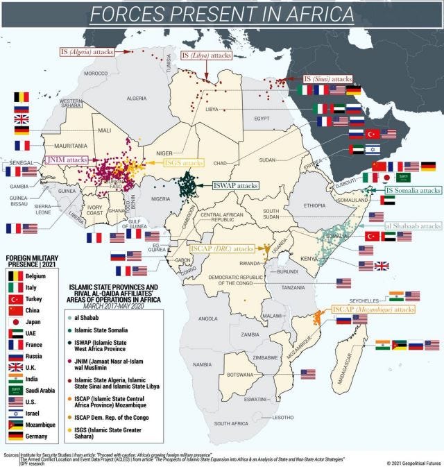 A map of foreign forces present throughout Africa