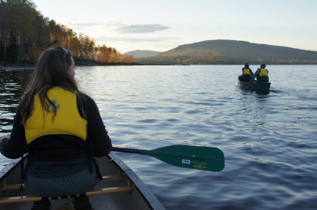 An evening canoe on Flagstaff Lake, the first hut we stayed in.