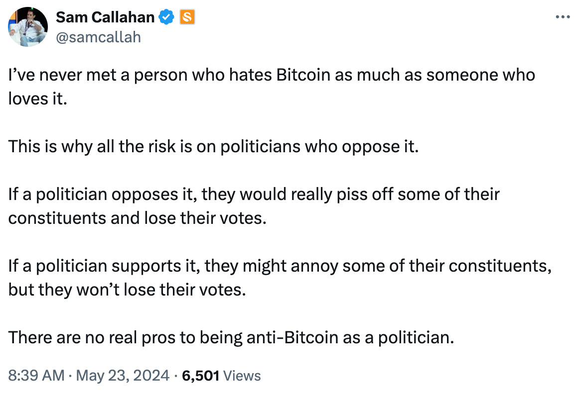 Sam Callahan Tweet Re US Politics in Bitcoin.png