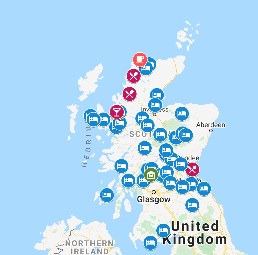 Scotland map of hotels