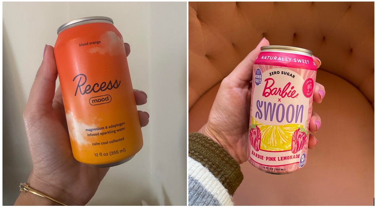 Can of Recess + can of Barbie pink lemonade