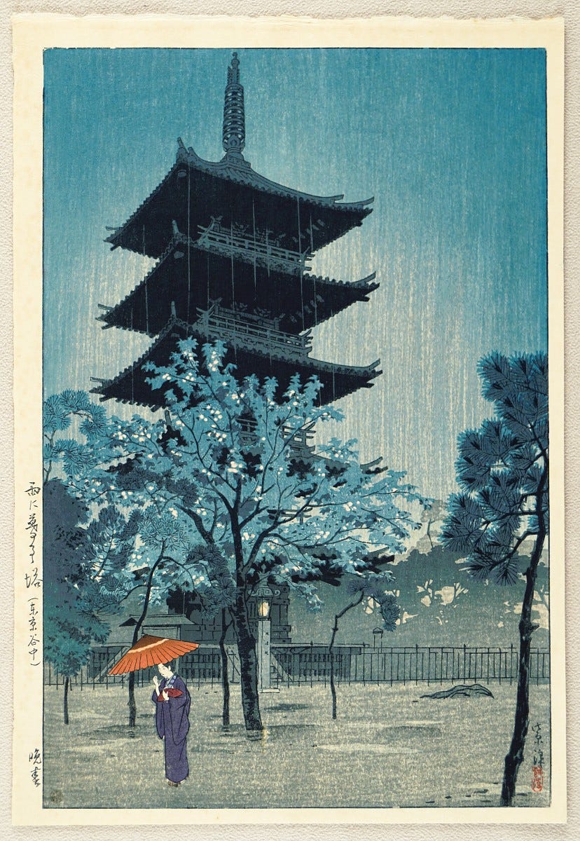 Pagoda in Evening Rain