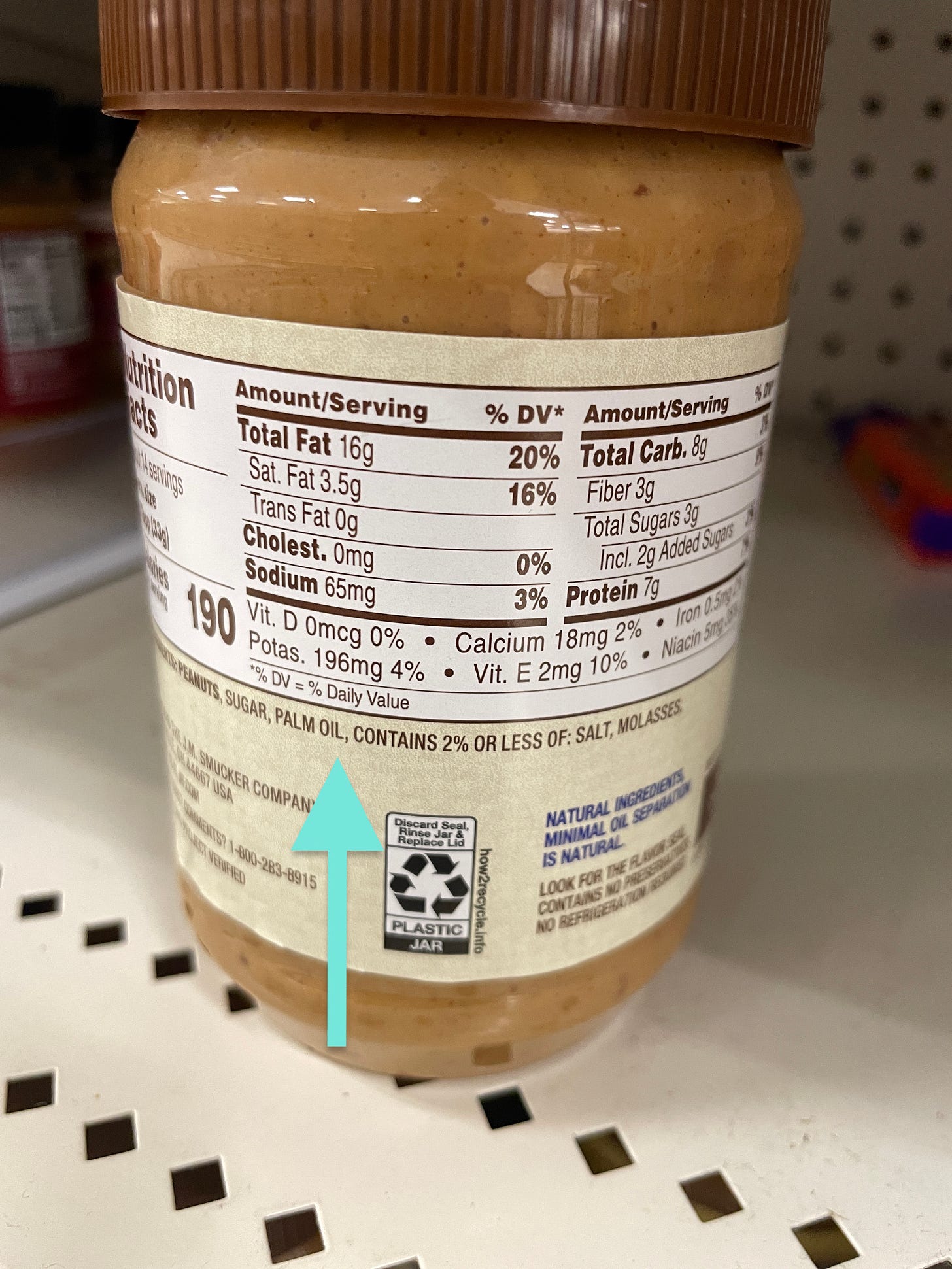 Peanut butter container highlighting ingredients