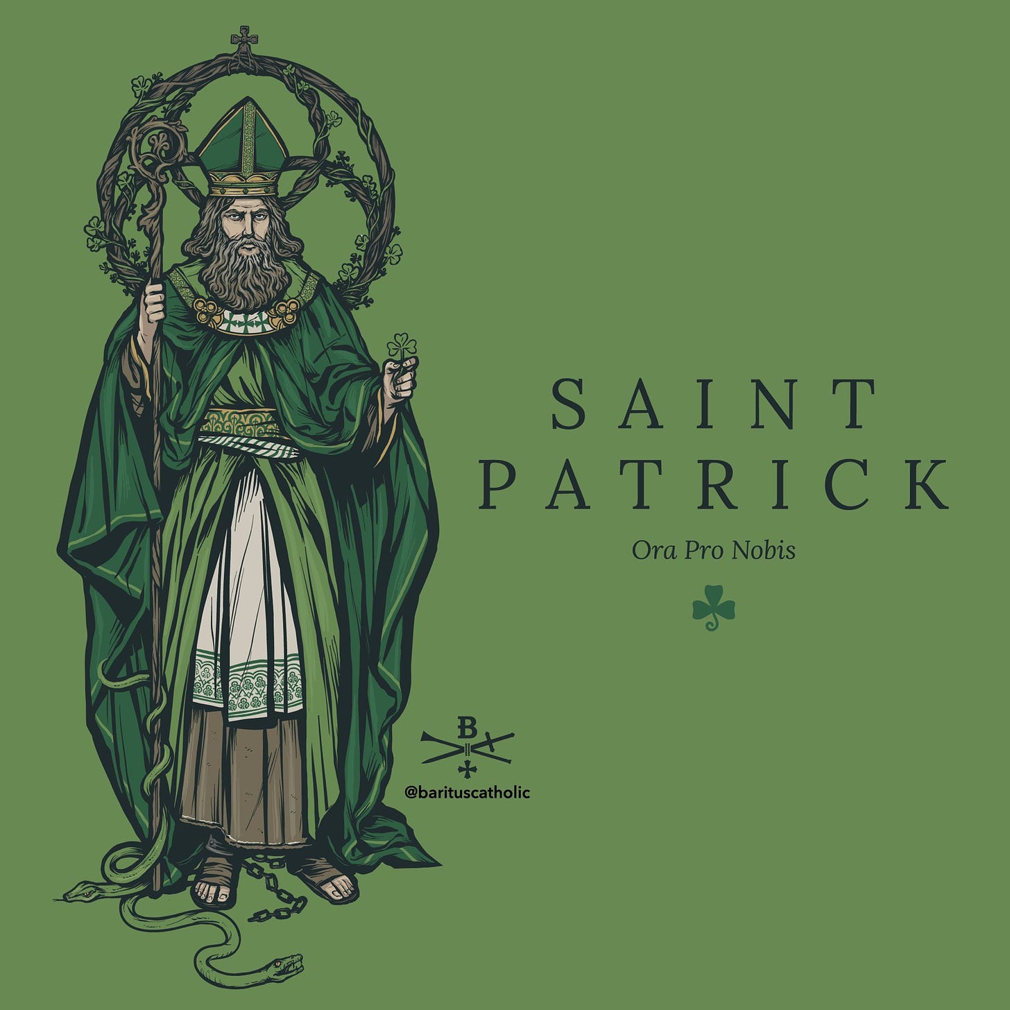 BARITUS Catholic Illustration on X: "Happy Feast of Saint Patrick! ☘️  #catholictwitter #saintpatrick https://t.co/ws64MvAQ6q" / X