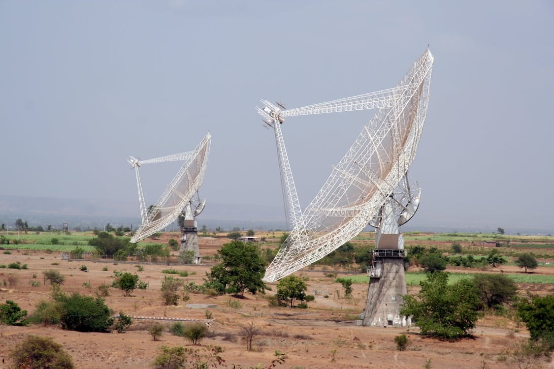 Free Large Antennas on a Field  Stock Photo