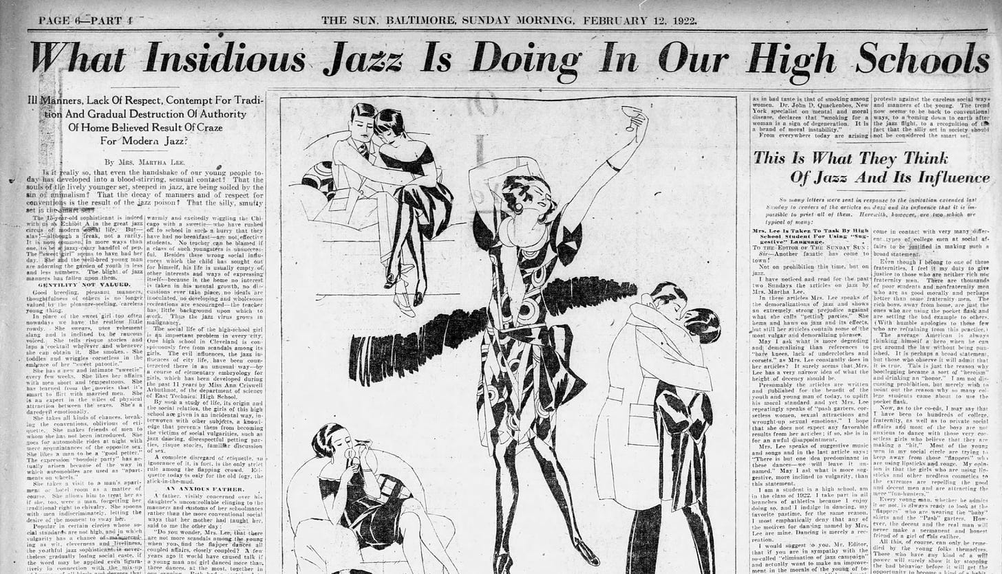 Article attacking jazz from 1922