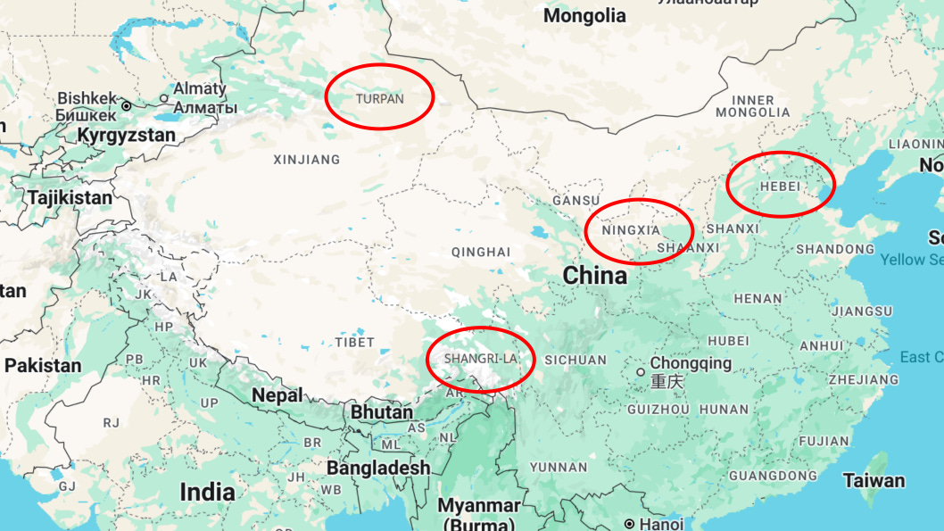 Here are the regions I'm featuring in this selection of six Chinese orange wines.