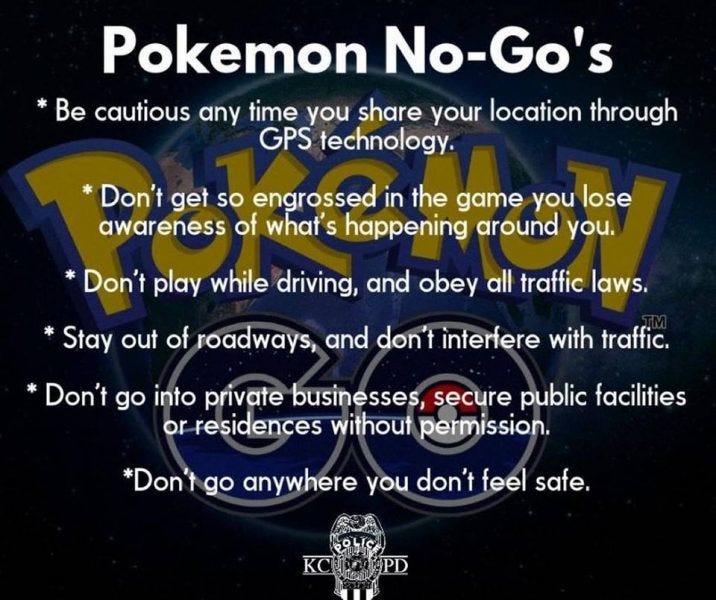 pokemon go rules for kids 2016