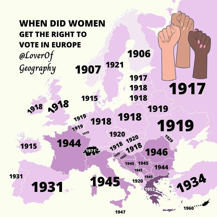 When did women get the right to vote in Europe? (Lover of Geography) :  r/MapPorn