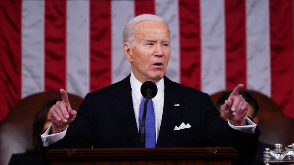 President Biden delivers the State of the Union address in the House chamber of the Capitol in Washington, D.C., on March 7. 
