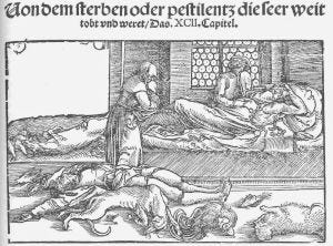 Woodcut of plague victims, 1532