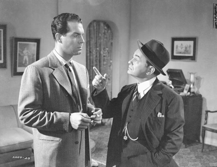 Edward G Robinson points at Fred MacMurray. Billy Wilder's Double Indemnity. Thanks @Johndoe2192 for this. 