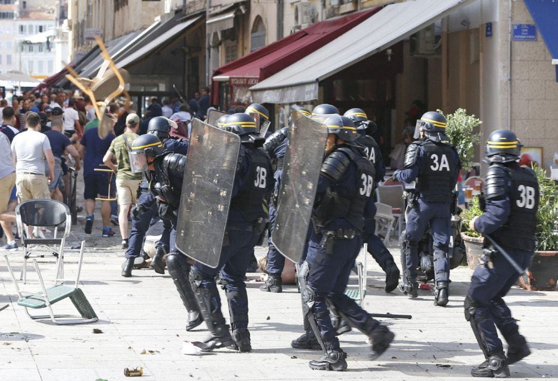 french police use tear gas on english soccer fans at european championship 2016 images