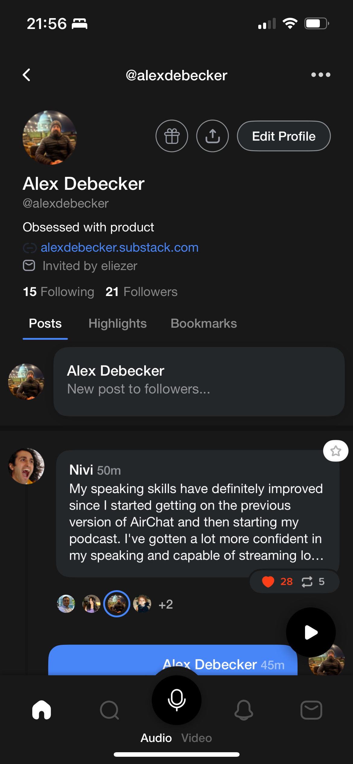 alex debecker's airchat profile