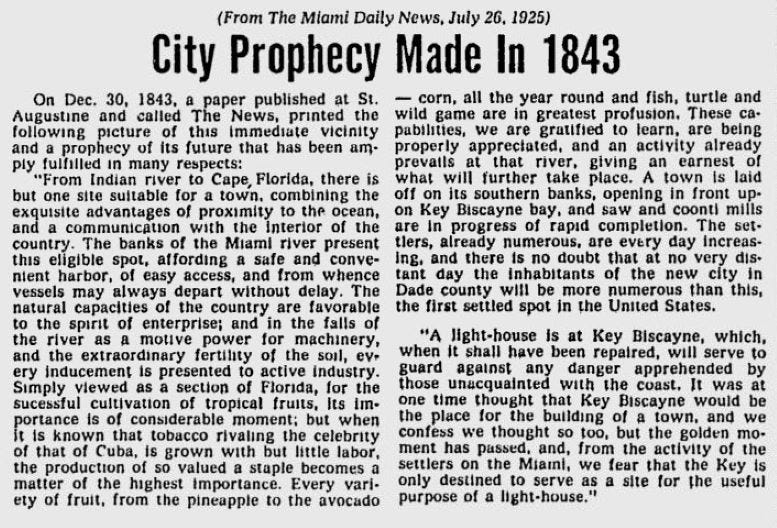 Summary of article in St. Augustine New on December 30, 1843.