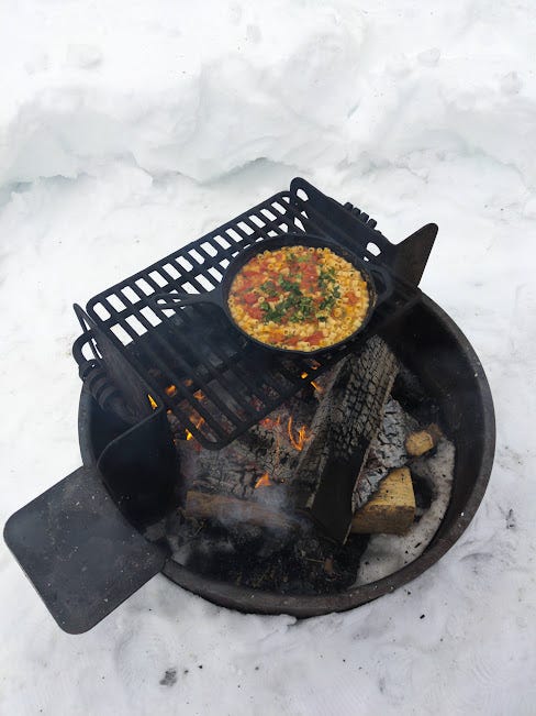 winter campfire of pasta e fagioli