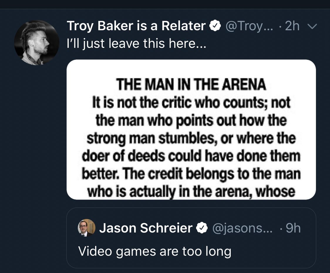 Troy Baker tweet quoting Teddy Roosevelt re: critics