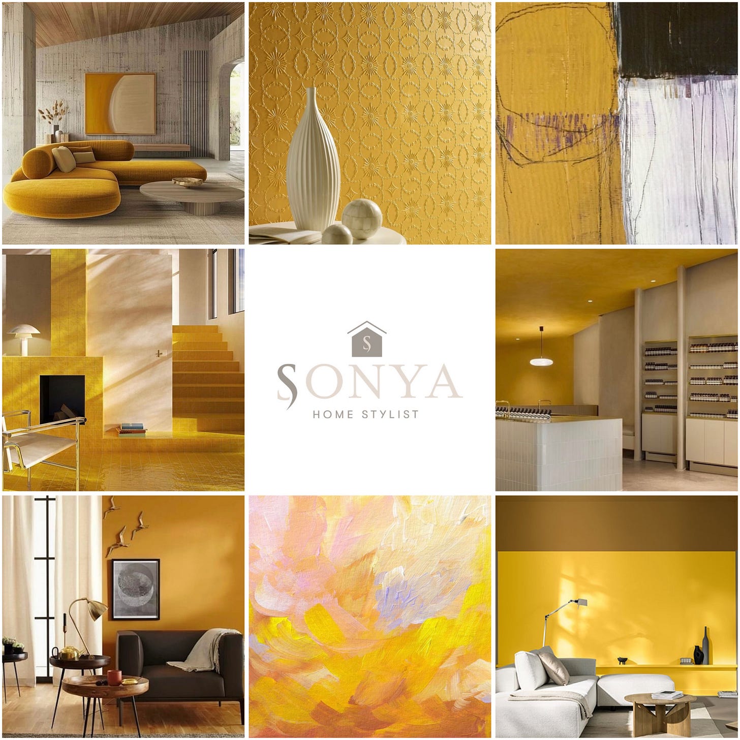 montage of 8 images inspired by yellow linked with Dulux Colour of the Year 2025: True Joy