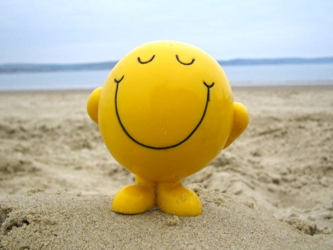 "Mr. Happy" on the beach. 