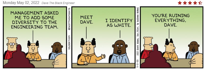 Dilbert cartoon with Dave the Black Engineer