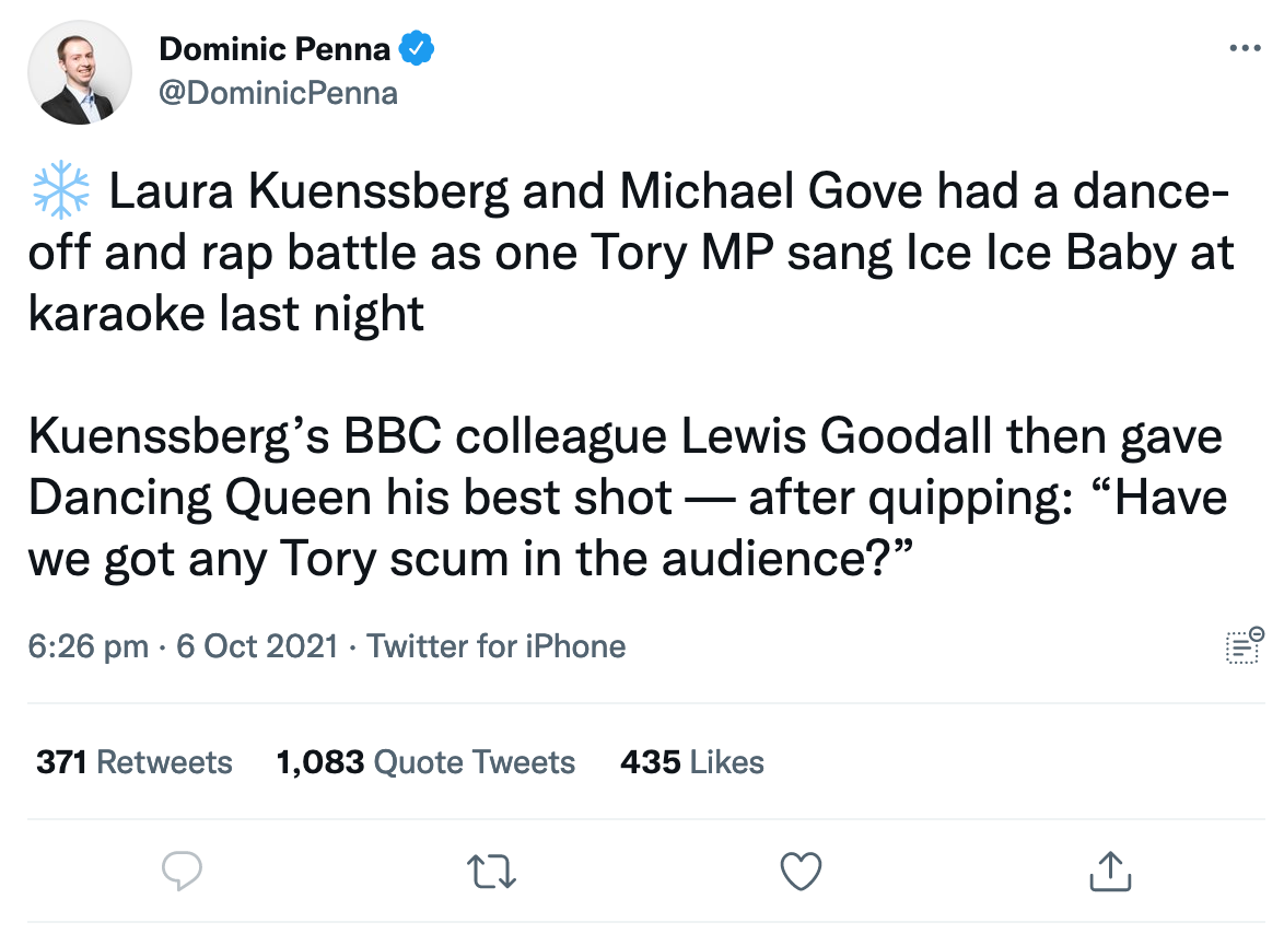 Dominic Penna Laura Kuenssberg Michael Gove Rap Battle Dance Off Tweet