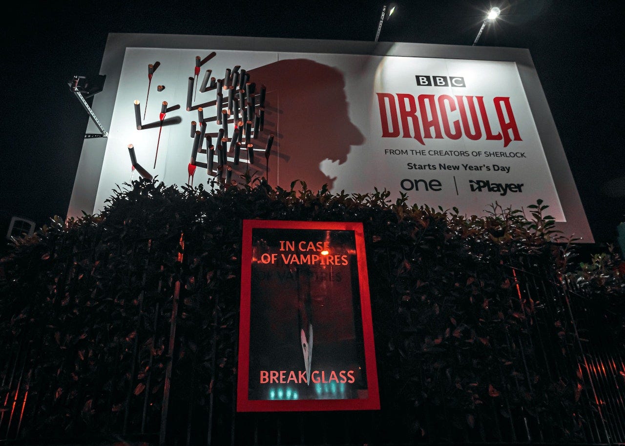 The Drum | BBC Erects Immersive Dracula Billboards With Bloody Stakes And  Haunting Shadows