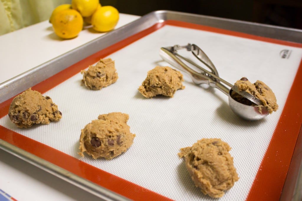 I tried something I'd seen Alton Brown do, and determined I need a smaller scooper if I do it again. This made BIG cookies! 