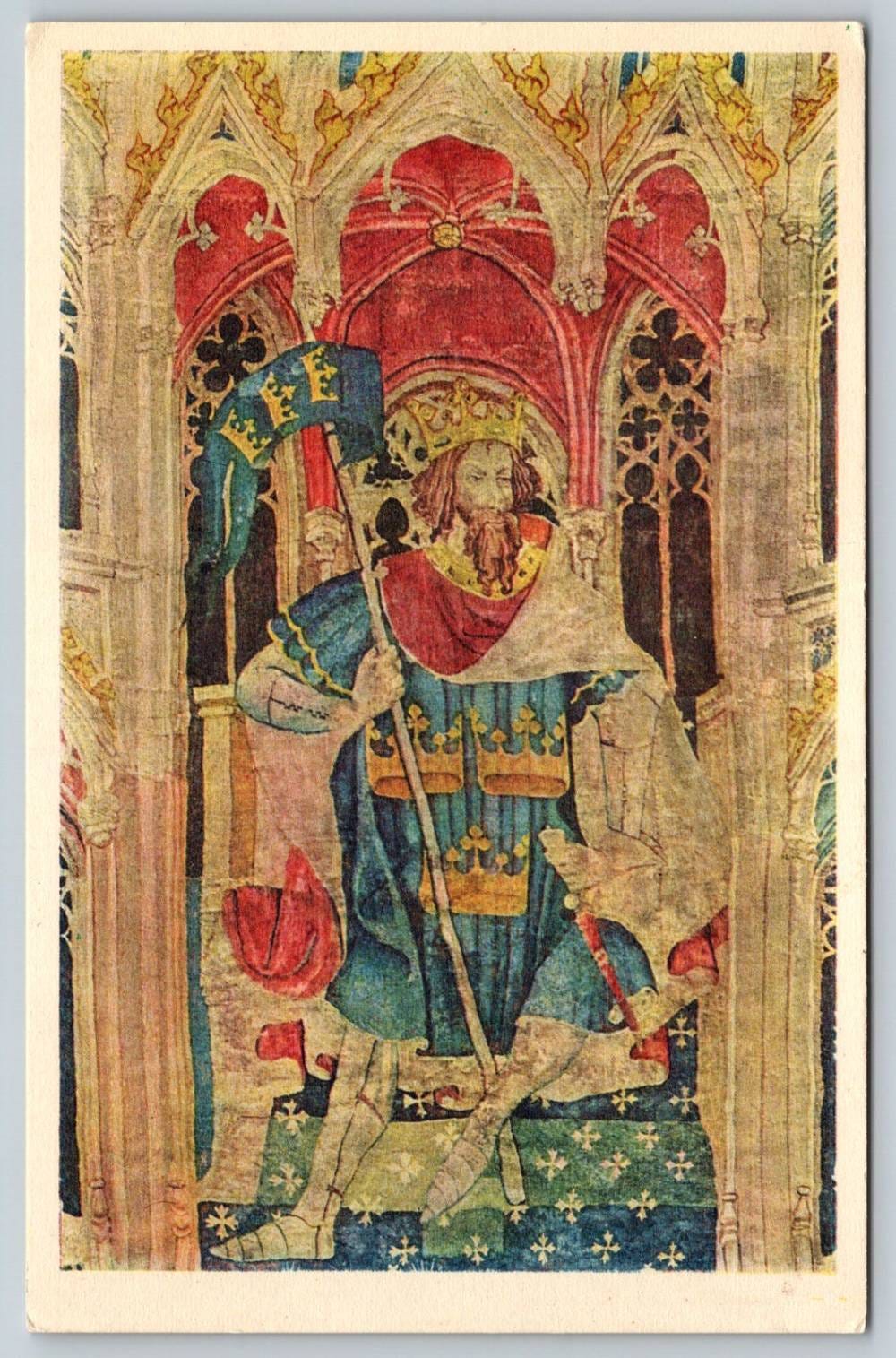 King Arthur Detail Tapestry French School of Paris XIV Century Vintage Postcard - Picture 1 of 2