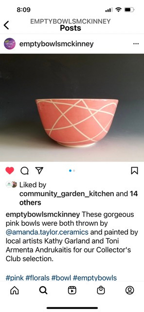 Photo of a glazed bowl for the Empty Bowls McKinney Fundraiser