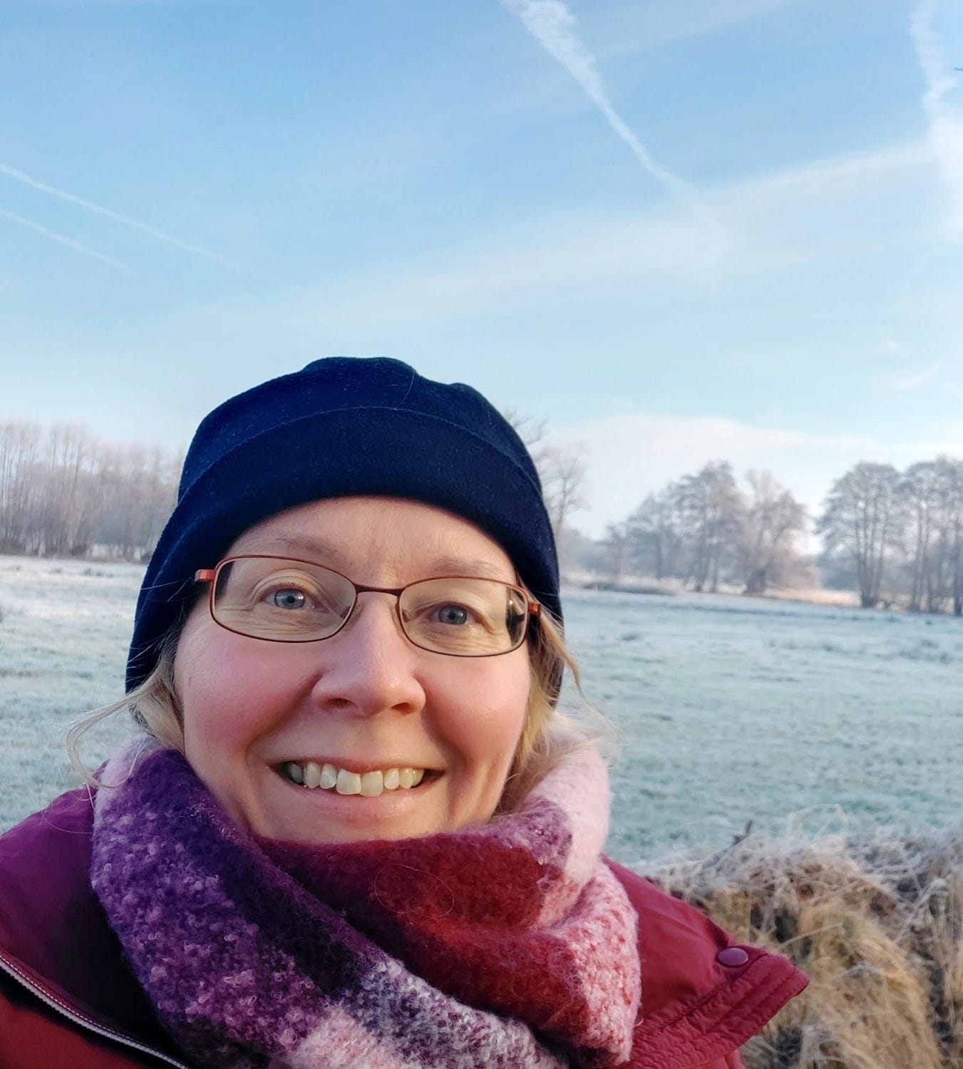 Claudia Kollschen on a cold morning in the countryside