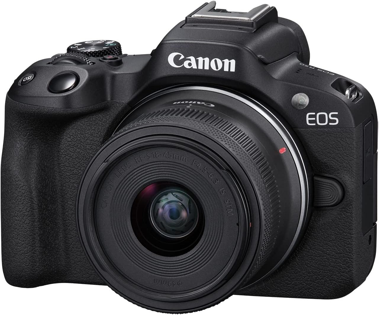 Canon EOS R50 mirrorless camera with flip-out touchscreen and 4K video capability for vlogging