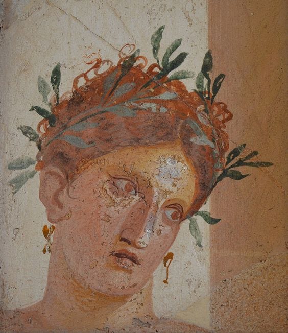File:Roman fresco of a woman wearing a garland of olives, from  Herculaneum.jpg - Wikimedia Commons