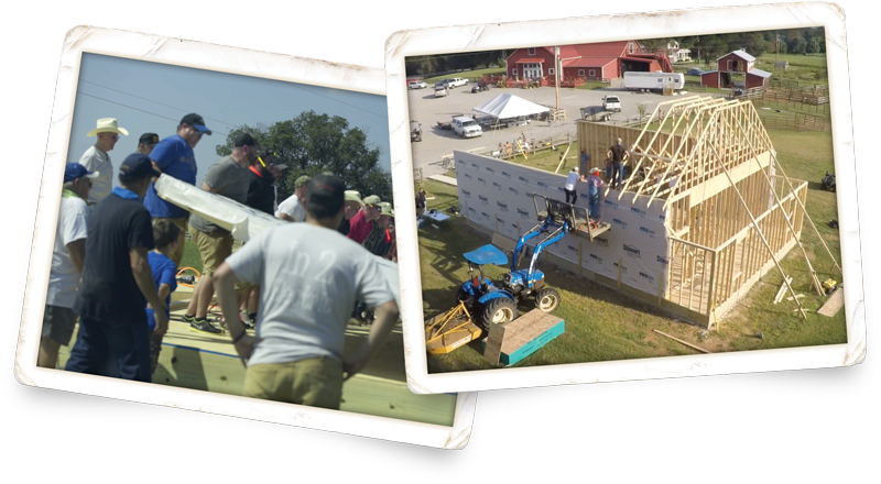 Rory's community surrounds him to help build his one-room schoolhouse, Hardison Mill. Barn-raising Style.