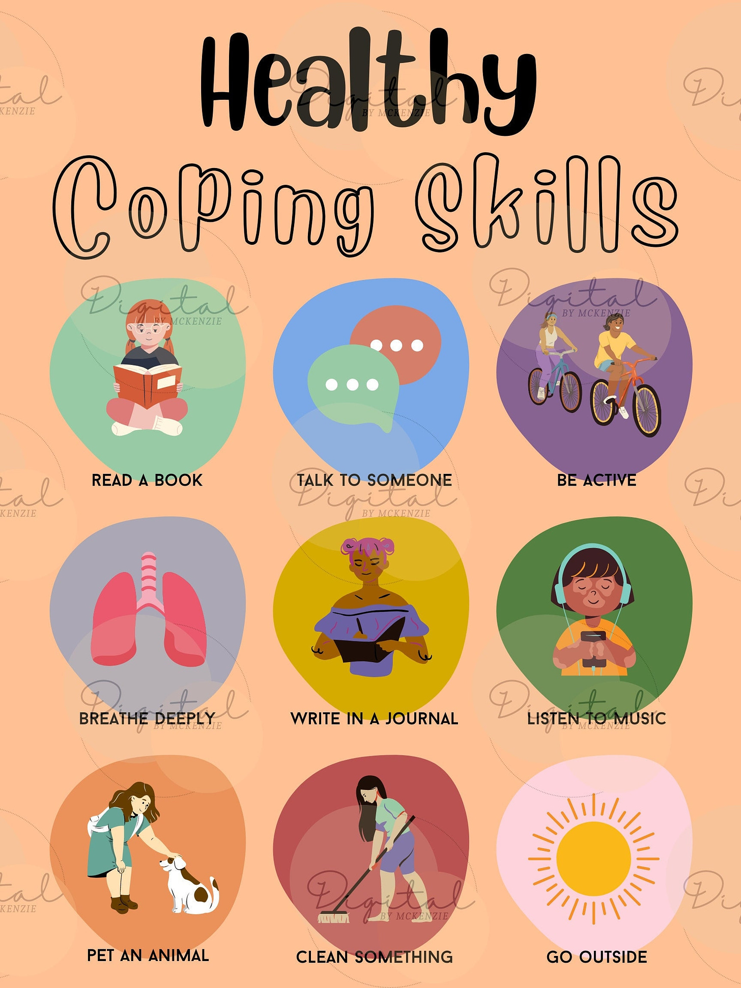 Healthy Coping Skills, digital print, Boho decor, coping skills for kids,  classroom poster, counseling office poster