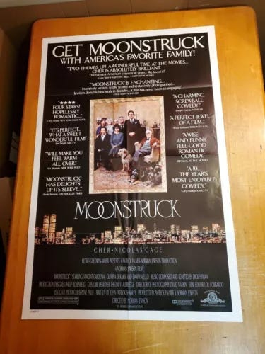 1987 MOONSTRUCK Original C VERSION REVIEW Movie Poster 27X41 JEWISON, CHER, CAGE - Picture 1 of 13