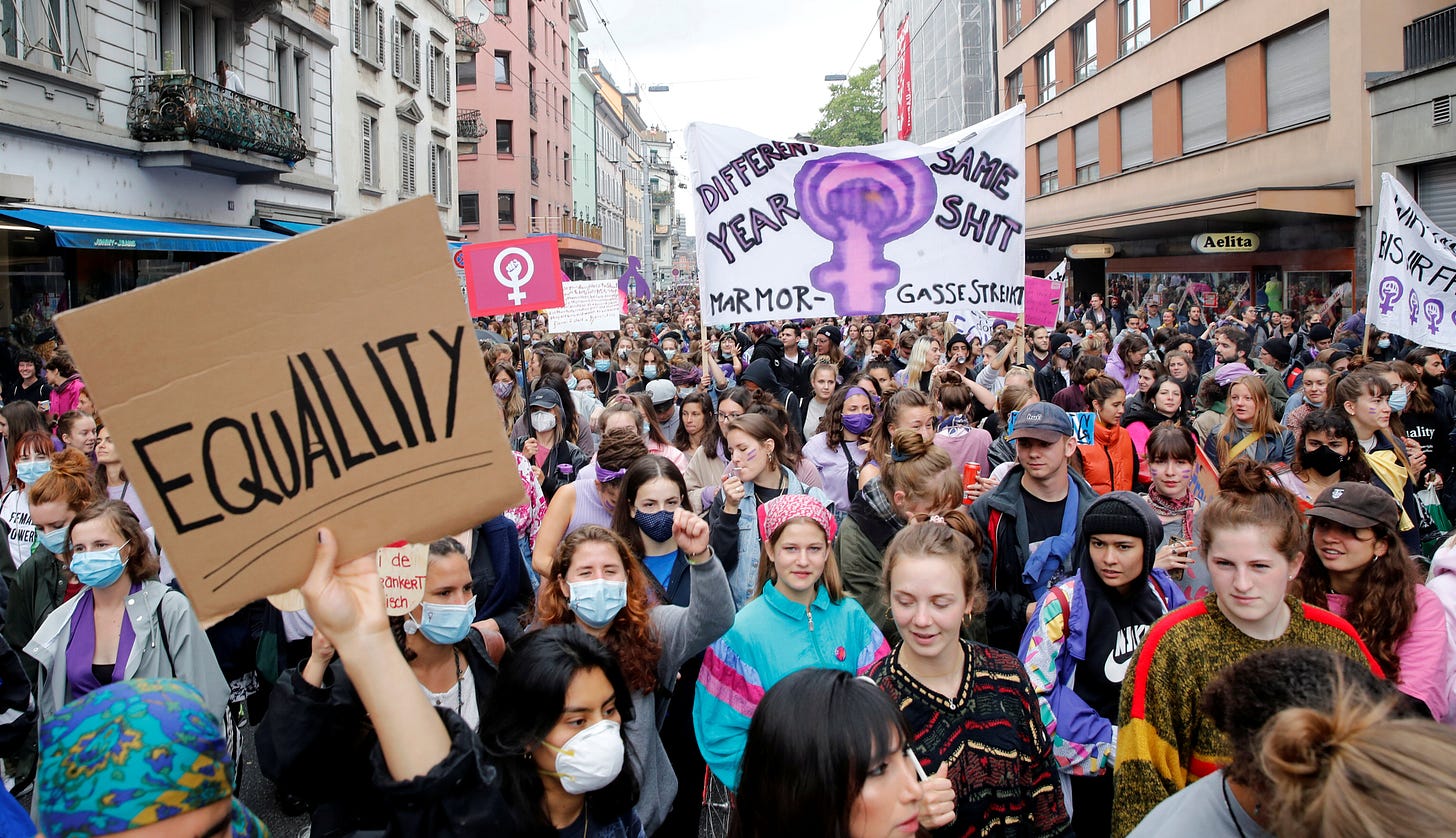 March to demand more equality and the end of violence against women in Zurich