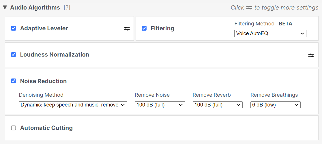 Auphonic settings for test #4