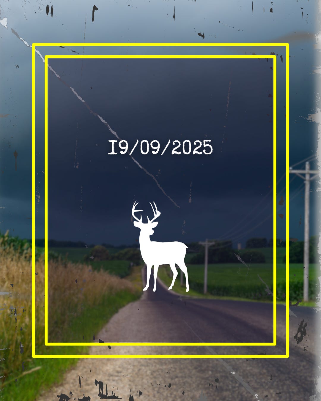 paysage du Midwest avec la date 19/09/25 et une silhouette de cerf