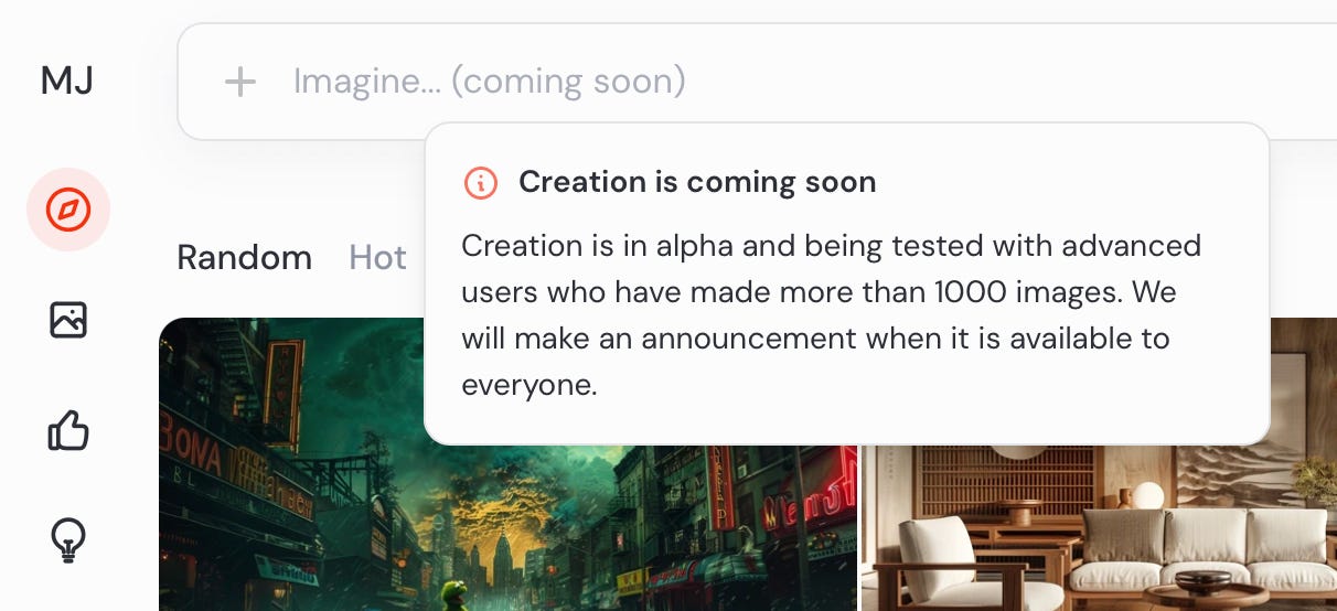 Announcement of the alpha testing of the creation on the Midjourney website