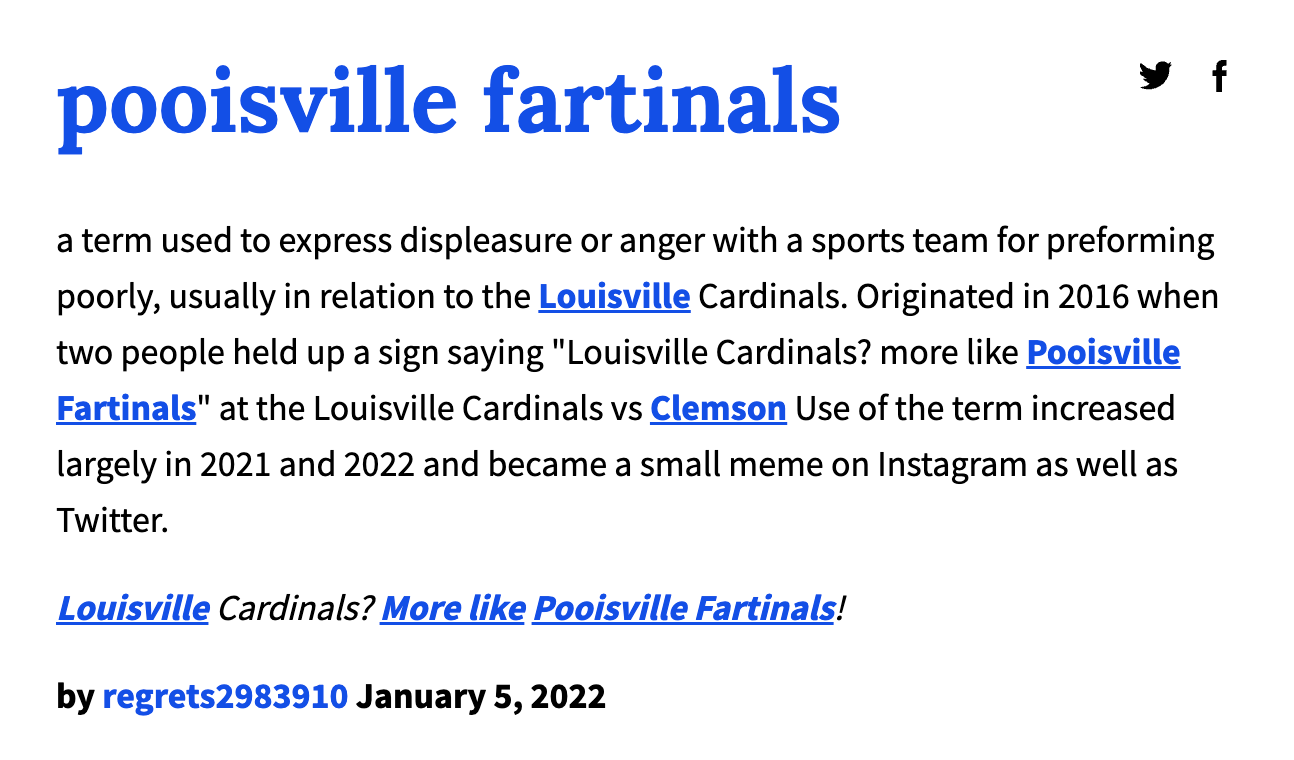 The urban dictionary entry for pooisville fartinals (sic)