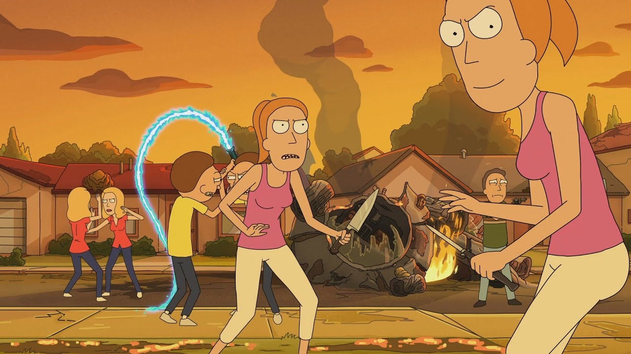 Still image from season 5, episode 2 of Rick and Morty - Multiplicity
